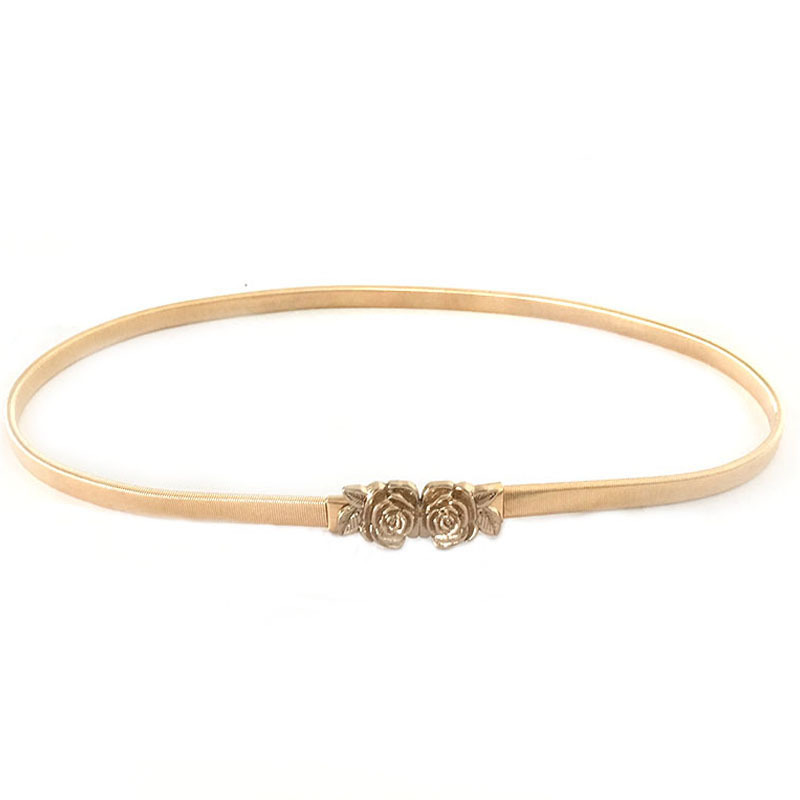 Venta caliente de estilo europeo y americano cinturón de metal cadena elástica Cadena de cintura aleación Rosa cinturón elástico