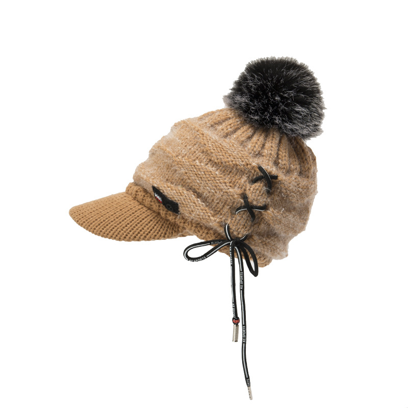 Autunno e inverno edizione coreana nuovo cappello Bailey in lana legato con lingua d'anatra in caldo velluto lavorato a maglia da donna_voghion.com