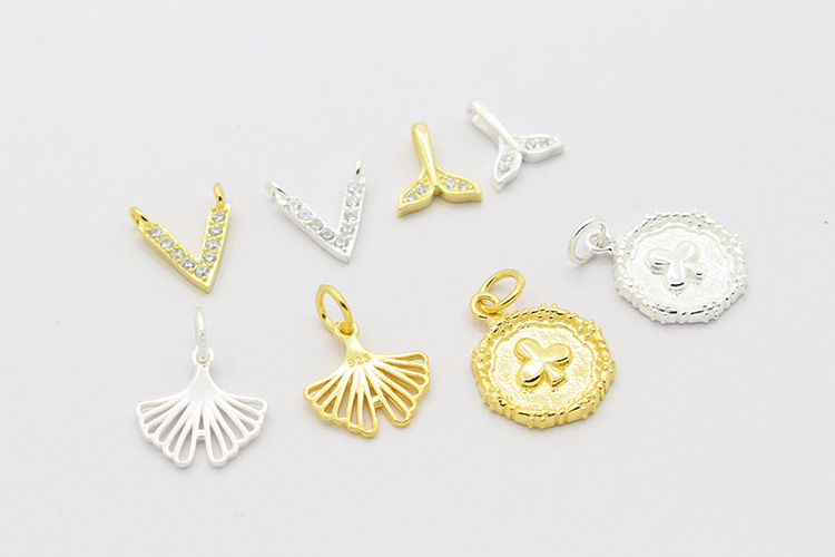 Polished Finish 1 Piece 10*8.6mm 925 Sterling Silver Shamrock Ginkgo Leaf Fish Tail Polished Pendant