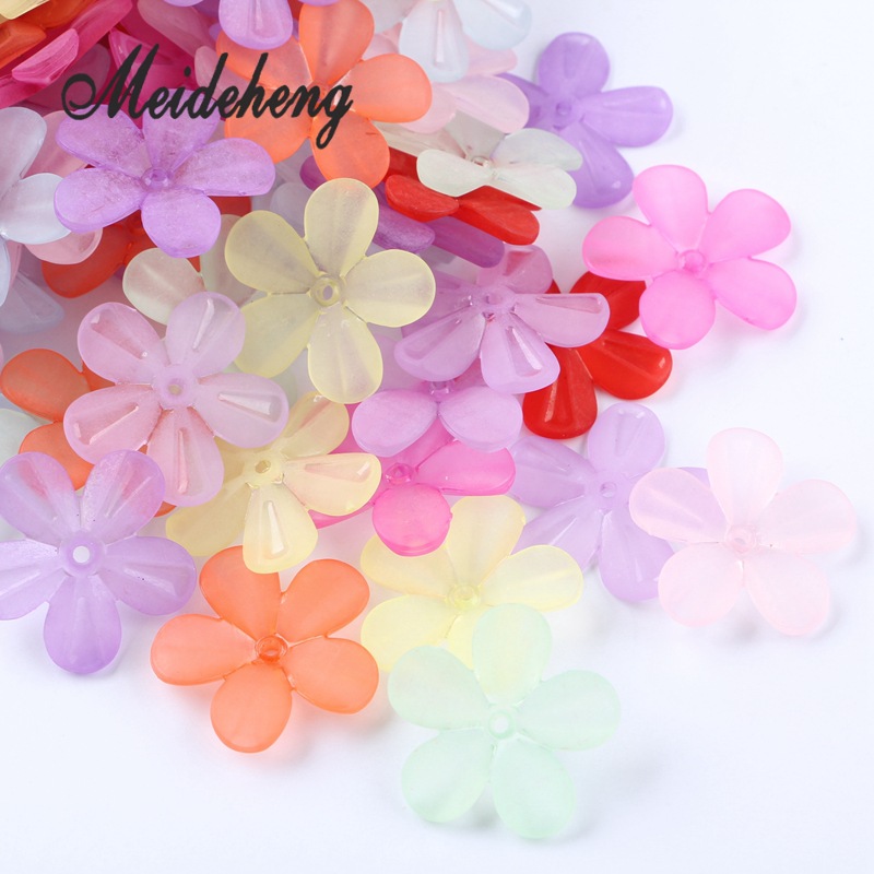 Factory direct sales of 30mm frosted transparent acrylic five-petal flower beads diy ancient-style hair accessory materials wholesale detail image 5