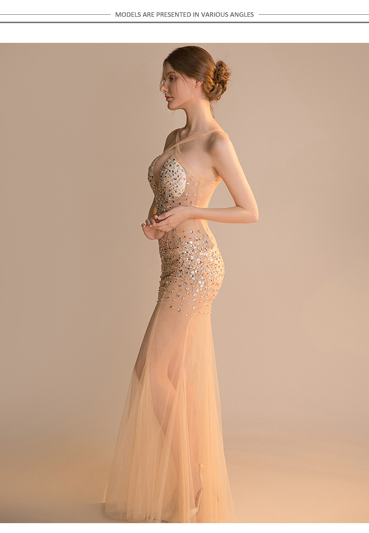 Robe de soirée sexy en résille transparente - Robe longue moulante transparente faite main pour femme, idéale pour les défilés automobiles_voghion.com