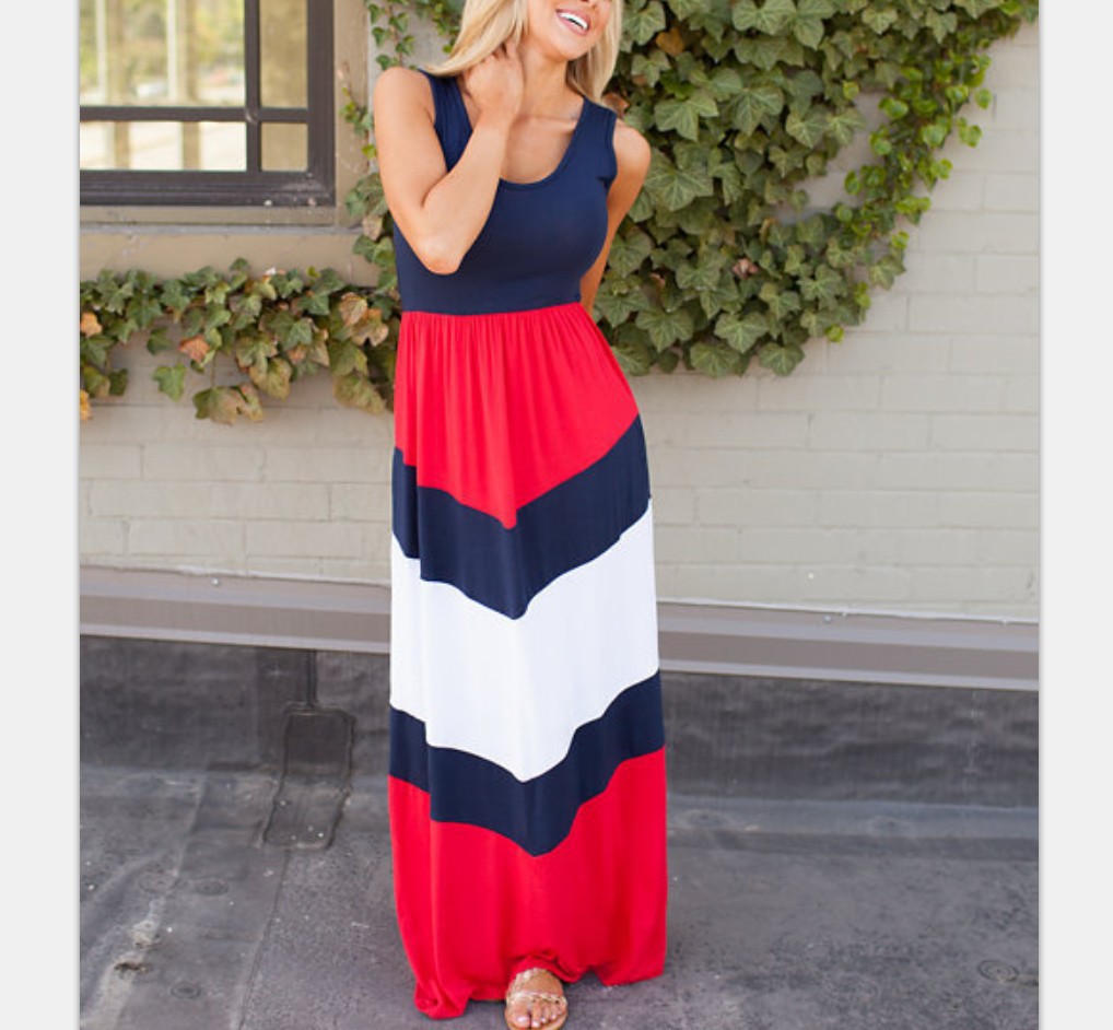 Color Block Striped Dress Blue and Red Casual Style Summer Fashion Wholesale Available customizable