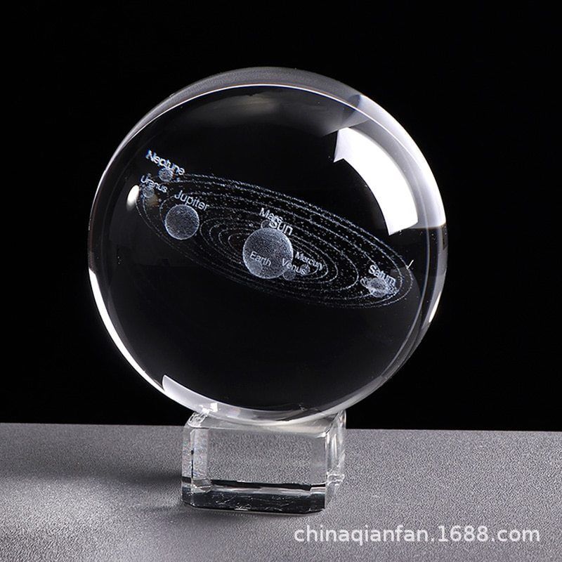 水晶内雕水晶球工艺品定做3D太阳系水晶内雕玻璃球8厘米 厂家直销|ru