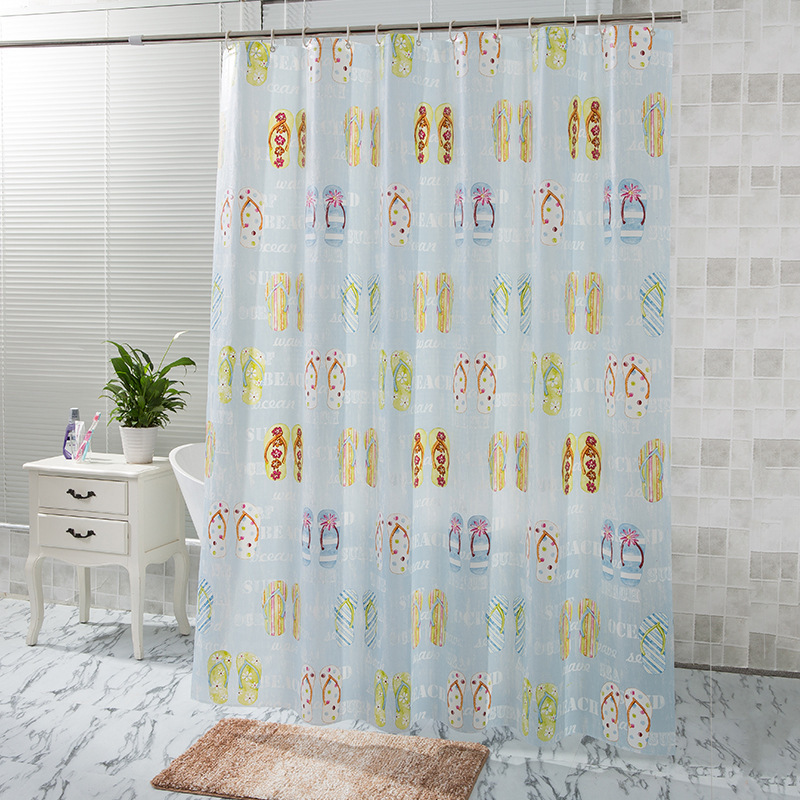 Printed Slippers EVA Bathroom Curtain Non-polyester Floated Cloth Shower Cloth Waterproof Shower Curtain Customization