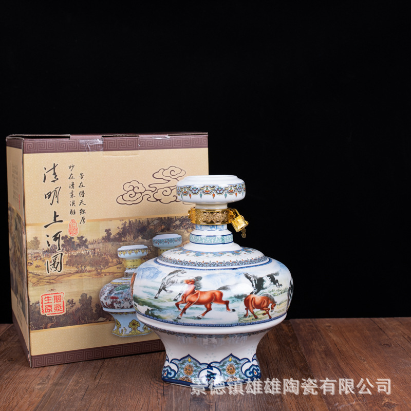 Manufactor Direct selling Jingdezhen ceramics 5 bottles Qingming River household Wine flagon Wine Jar Gift box