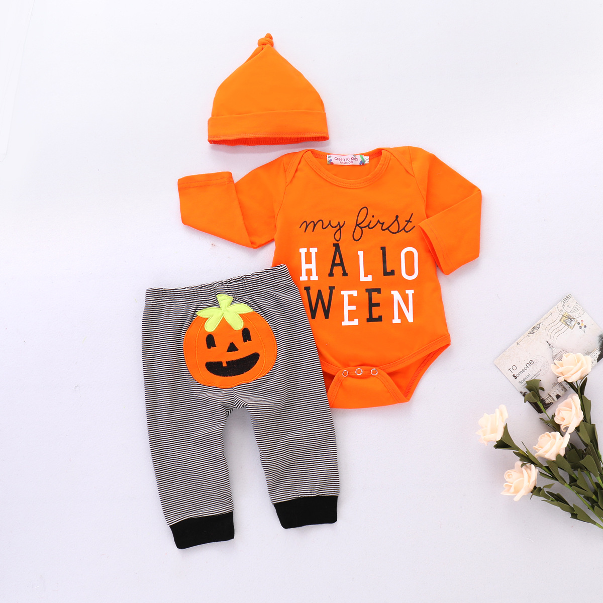 Halloween Fashion Pumpkin Letter Stripe Cotton Boys Clothing Sets display picture 1