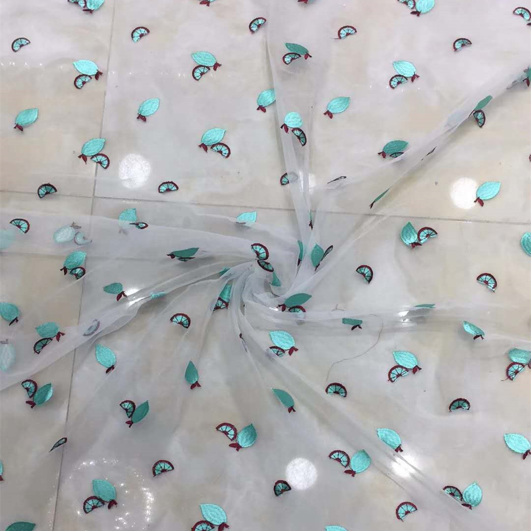 新款绣花面料 多彩小柠檬 网布花边刺绣 蕾丝布料 童装连衣裙网纱