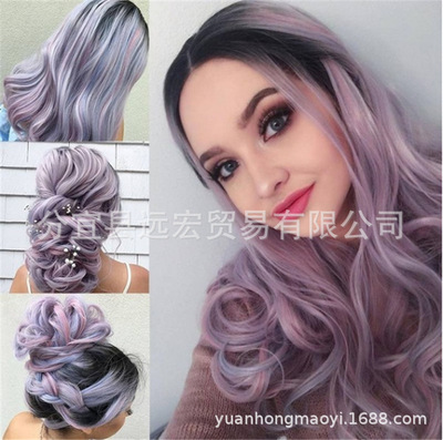 原宿潮流多色假发cosplay动漫表演假发女 长卷发大波浪黑灰紫发套