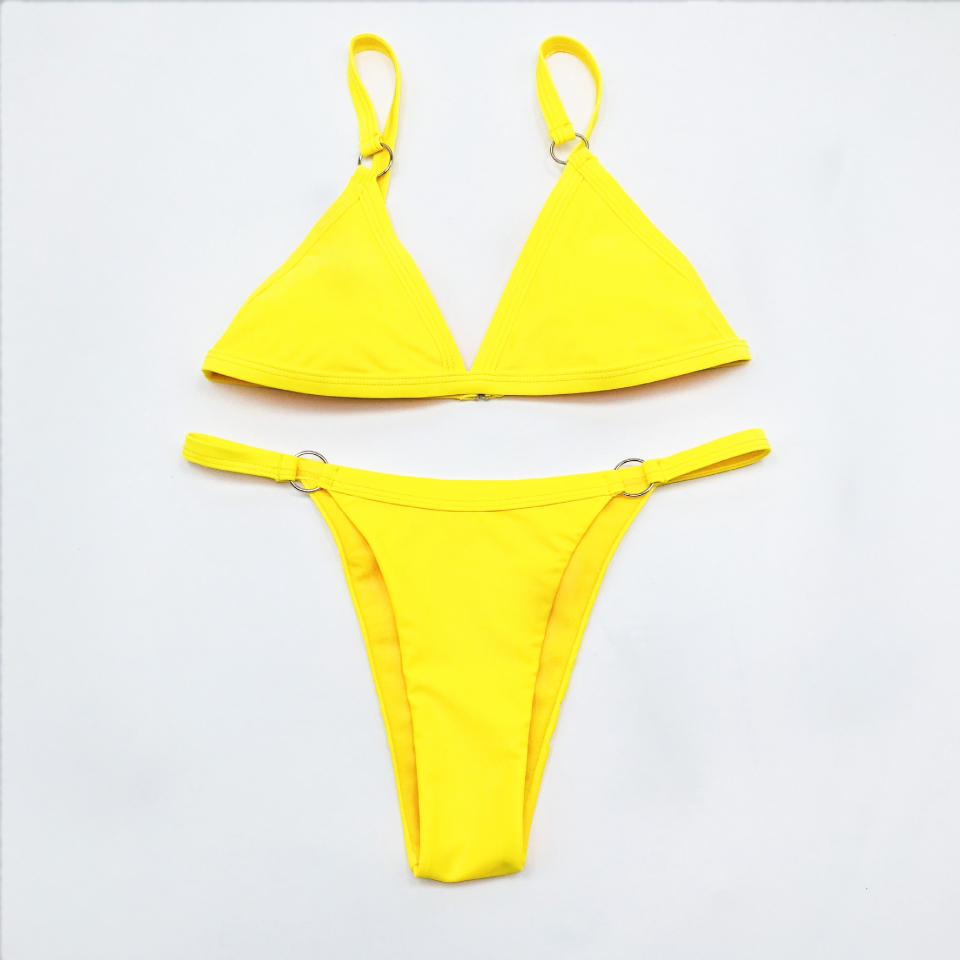 2019 New Bikini European And American Women's Split Swimsuit Solid Color Nylon Triangle Bag Cross-border Source Swimsuit 9060