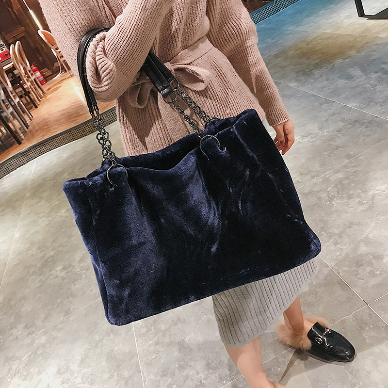 331g Weight Polyester Lining Material Zipper Closure Type Plush Material Solid Color Pattern Vintage Style Style Square Shape Grey, White, Red, Black Color Large Size New Plush   Fashion Plush Big  Shoulder Bags 9