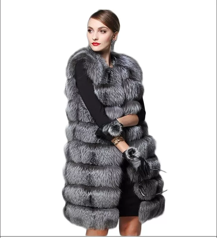 Новый imitation fur coat женский жилет из меха серебристая лиса Манч плюсового длинного размера зимняя женская одежда