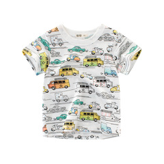 Korean Children's Summer 2023 Trendy Boy Short Sleeve Sweatshirt Full Print Small Car Cartoon Children's T-Shirt Wholesale INS
