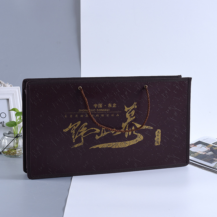 厂家批发高端补品礼品包装袋印刷logo烫金皮革无纺布手提袋