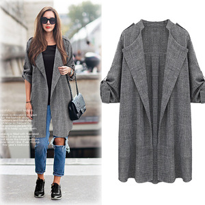 New hemp grey loose and thin long sleeve coat