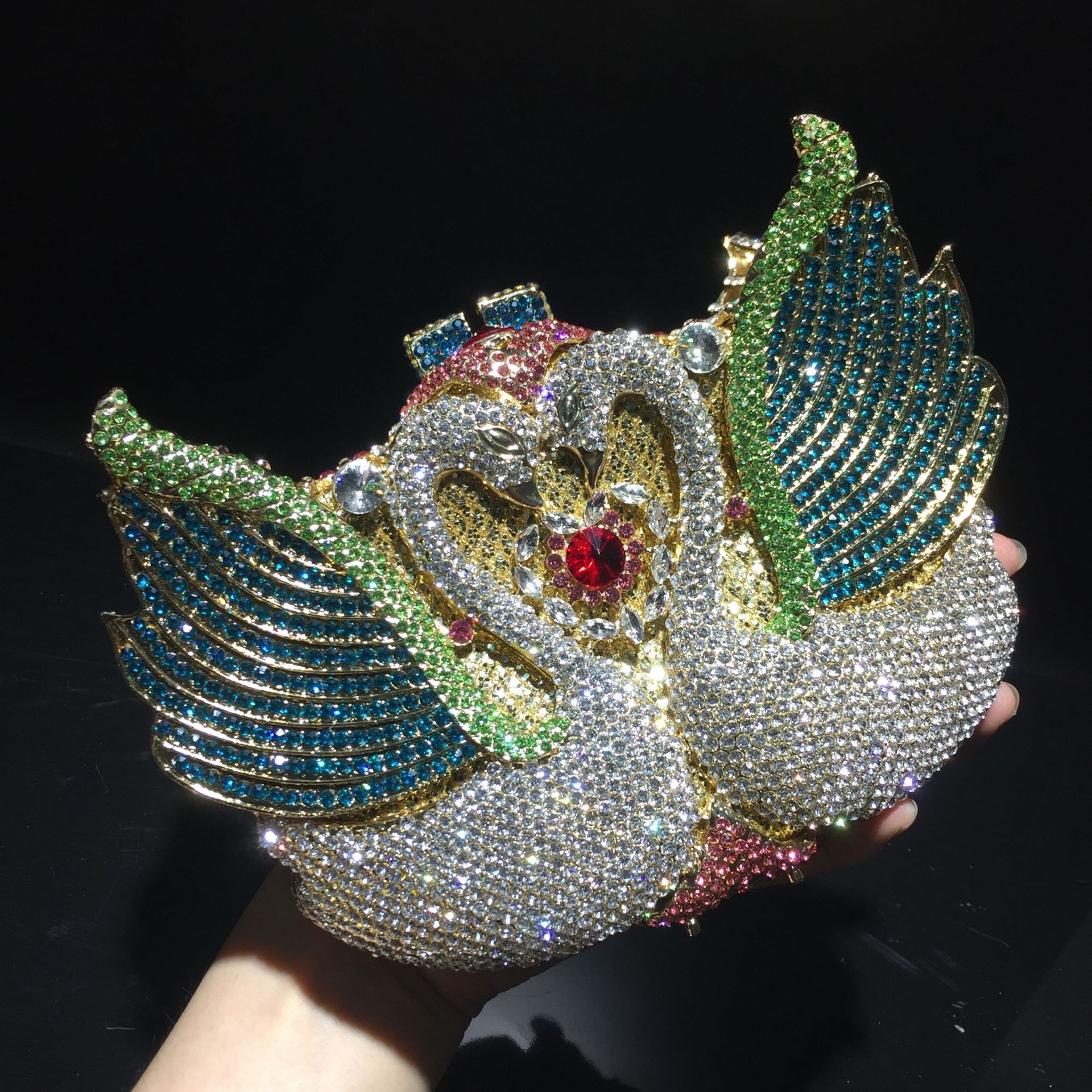 Túi clutch nữ đính kim cương thiên nga cỡ lớn dự tiệc — Màu đen, Màu hồng, Ảnh tùy chỉnh được Cá nhân hóa, Bảy màu vàng kim chi tiết 19