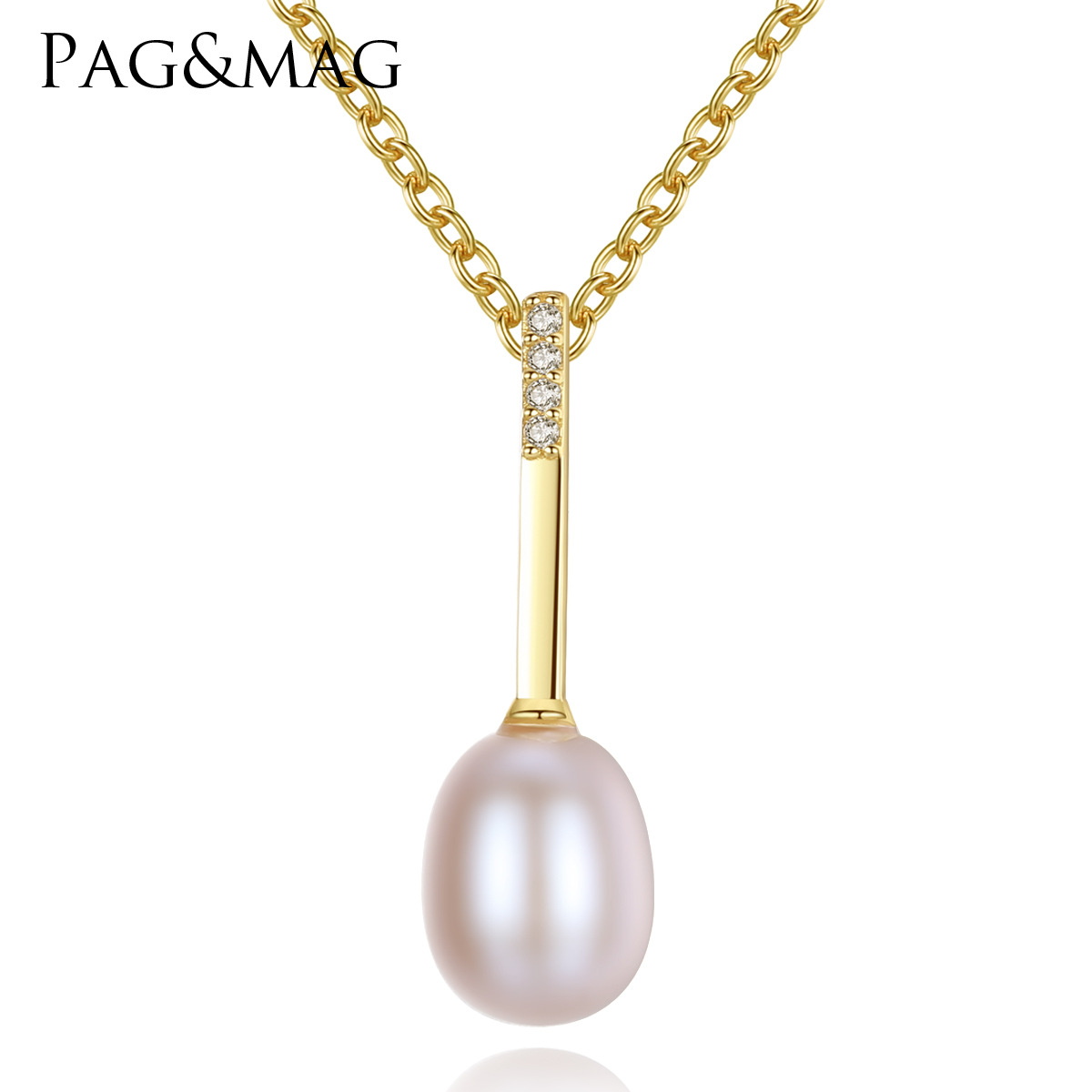 Collana in argento sterling S925 da donna con ciondolo in zircone 3A con micro perle d'acqua dolce da 7-8 mm_voghion.com