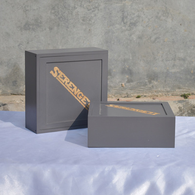 抽拉盖油漆木盒 灰色油漆松木礼盒 格子盒子