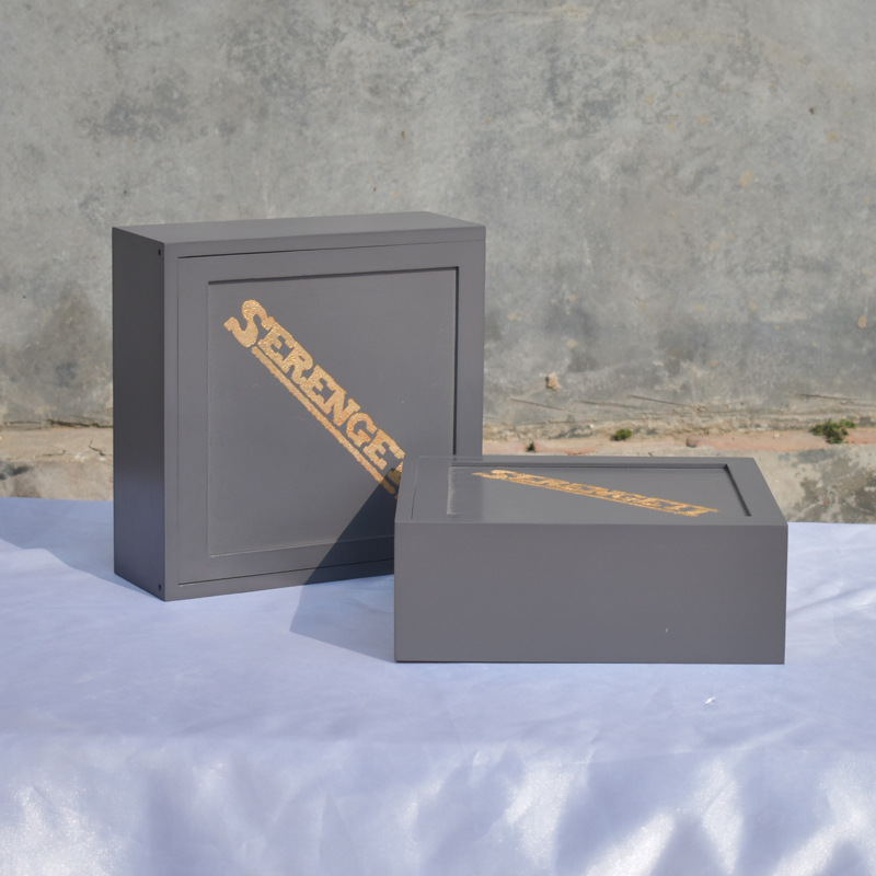 抽拉盖油漆木盒 灰色油漆松木礼盒 格子盒子