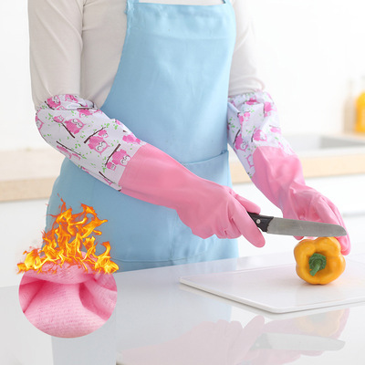 厨房洗碗手套 冬季洗衣服橡胶pvc手套 加绒加厚保暖家务手套批发|ms
