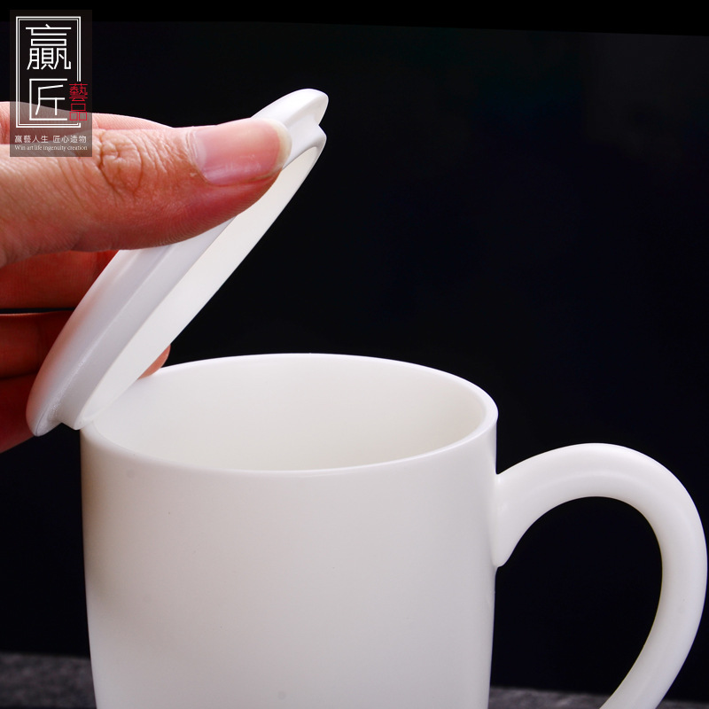 Winjiang dehua porcelana blanca Kung Fu taza de té de cerámica con tapa filtro Oficina taza de agua oveja grasa Jade porcelana Oficina taza