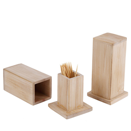 Bamboo toothpick holder wholesale Chinese logo printed wooden toothpick box restaurant hotel solid wood toothpick jar