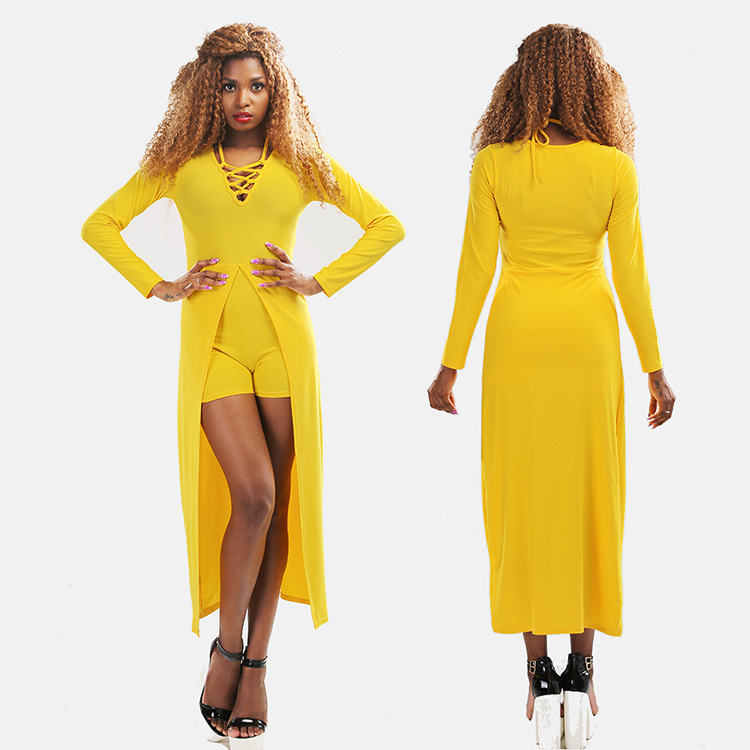 V Neck Long Sleeve Maxi Dress Sexy Lightweight Versatile Perfect for Autumn Layering Wholesale Available