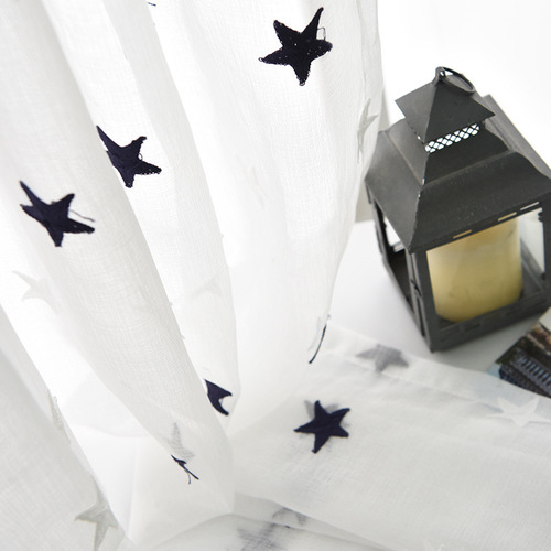 Simple Small Star Cotton Thread Embroidered Window Gauze Living Room Bedroom Study Balcony Partition White Gauze Curtain Curtain Fabric Match Gauze