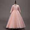 Small princess costume, lace long wedding dress, dress with sleeves, suitable for teen, tutu skirt, long sleeve