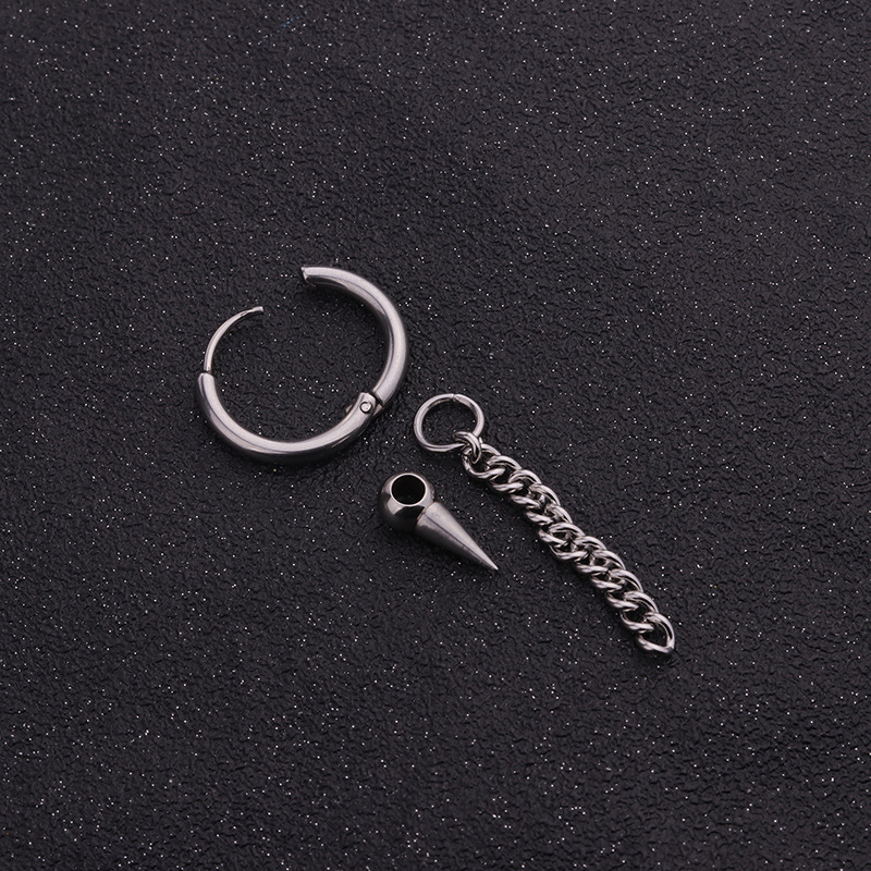 Korean style popular personality stainless steel chain tassel earrings hip-hop style menu0027s feath