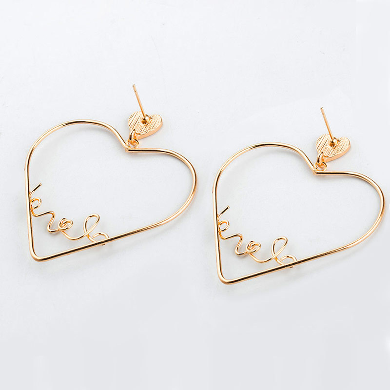 Earrings Hollow Peach Heart Love Earrings English Letters Love Earrings Couple Earrings display picture 5