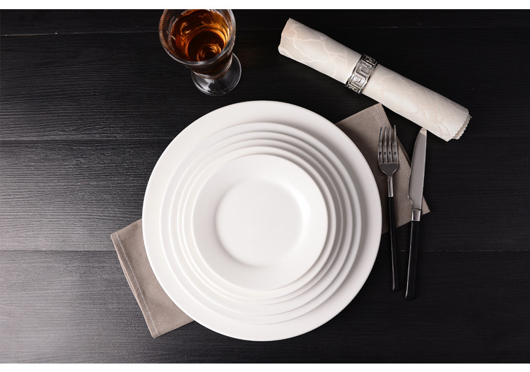 酒店餐厅餐具摆台纯白色骨瓷平盘菜盘西餐牛排盘圆形盘子自助餐盘详情15