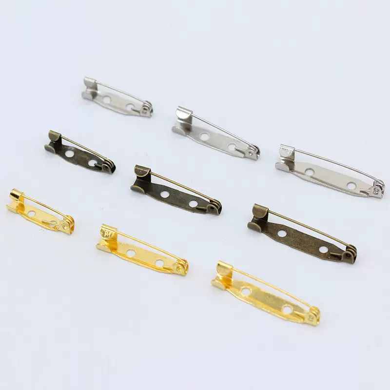 DIY饰品配件 可粘贴式双孔胸针托领带针胸针别针保险针多色50个