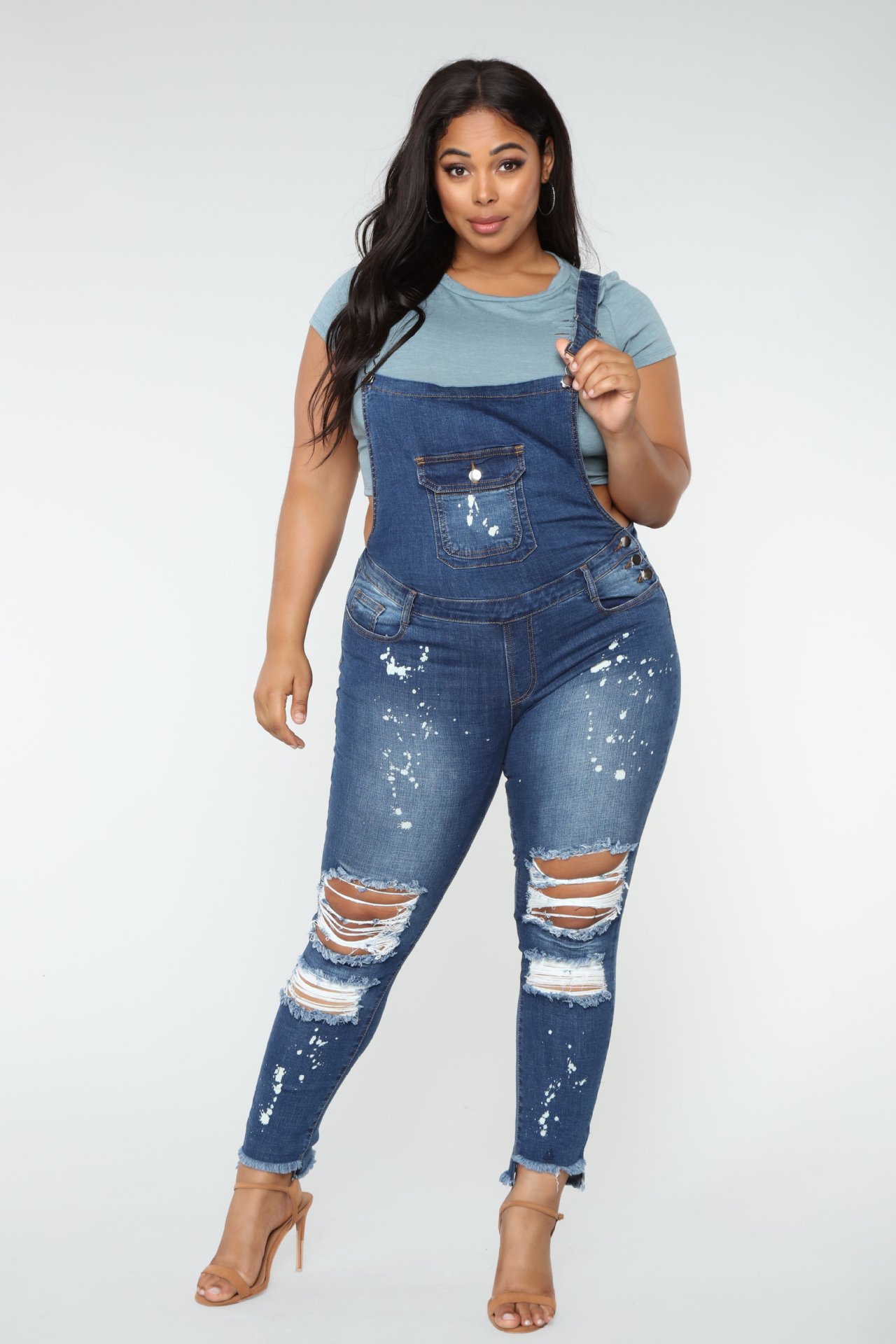 plus size elastic ripped slim denim jumpsuit NSXXL128245