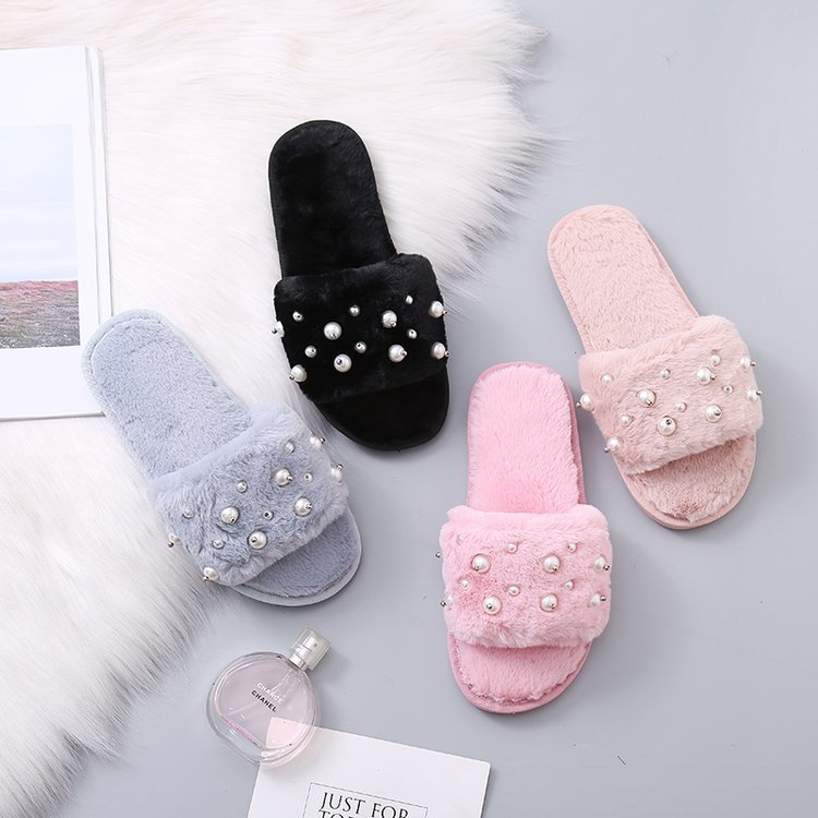 women s furry pearl warm home cotton slippers nihaostyles clothing wholesale NSKJX71200