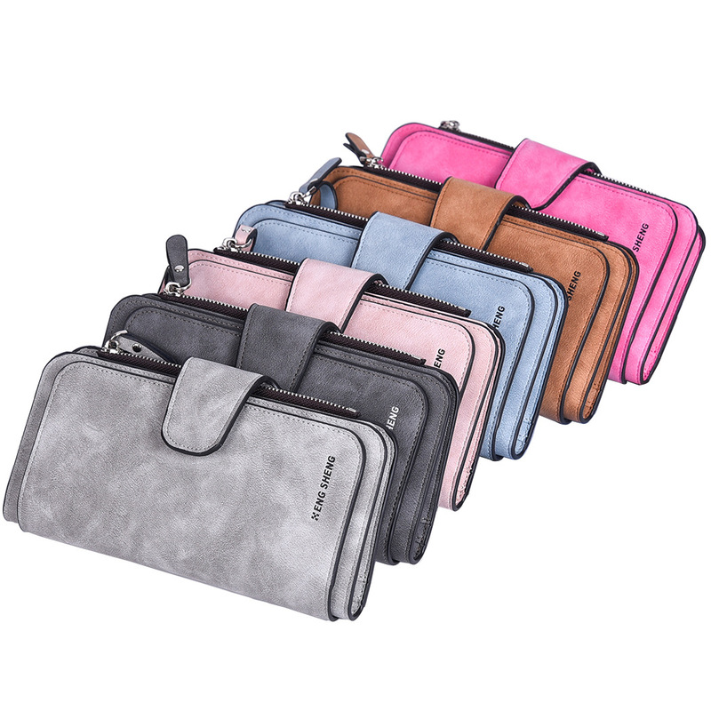 New Buckle Women's Korean-style Wallet Big Three Fold Fashion Women's Bag Multi-card Women's Wallet Frosted Two-color Fabric