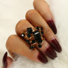 Retro ethnic black stone inlay, acrylic resin, ring, accessory, European style, ethnic style, with gem, flowered, wholesale