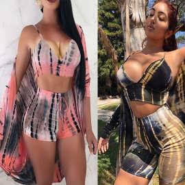 B9089 亚马逊速卖通wish欧美女装性感数码印花三件套 含披风