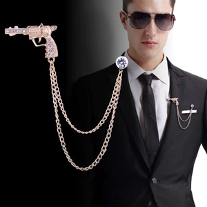 Men's Stunning Handgun Brooch with Diamond Necklace Chain for Gift Giving