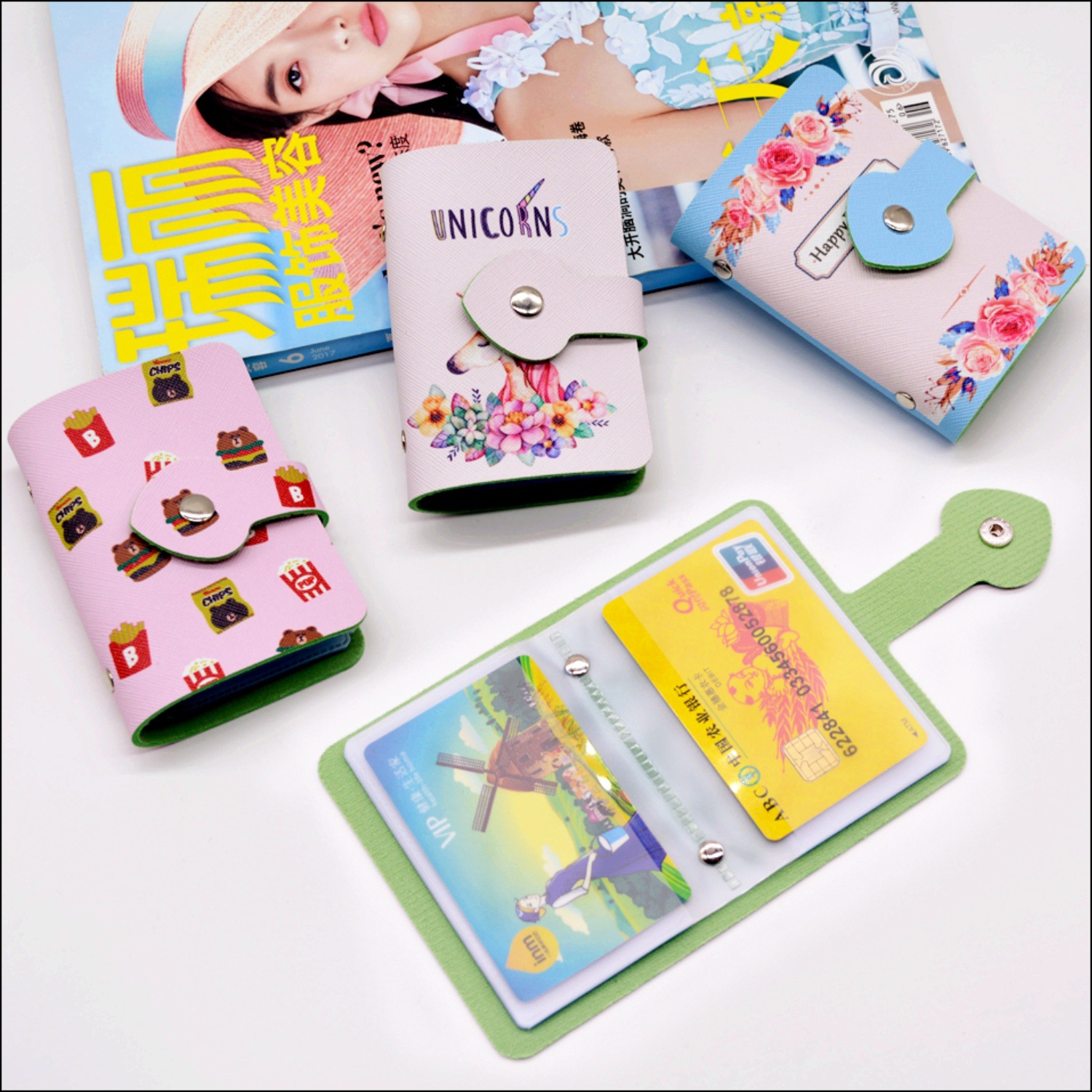 包邮火拼直销男士女士卡通卡包韩版创意pu多卡位卡包pvc公交卡套|ms