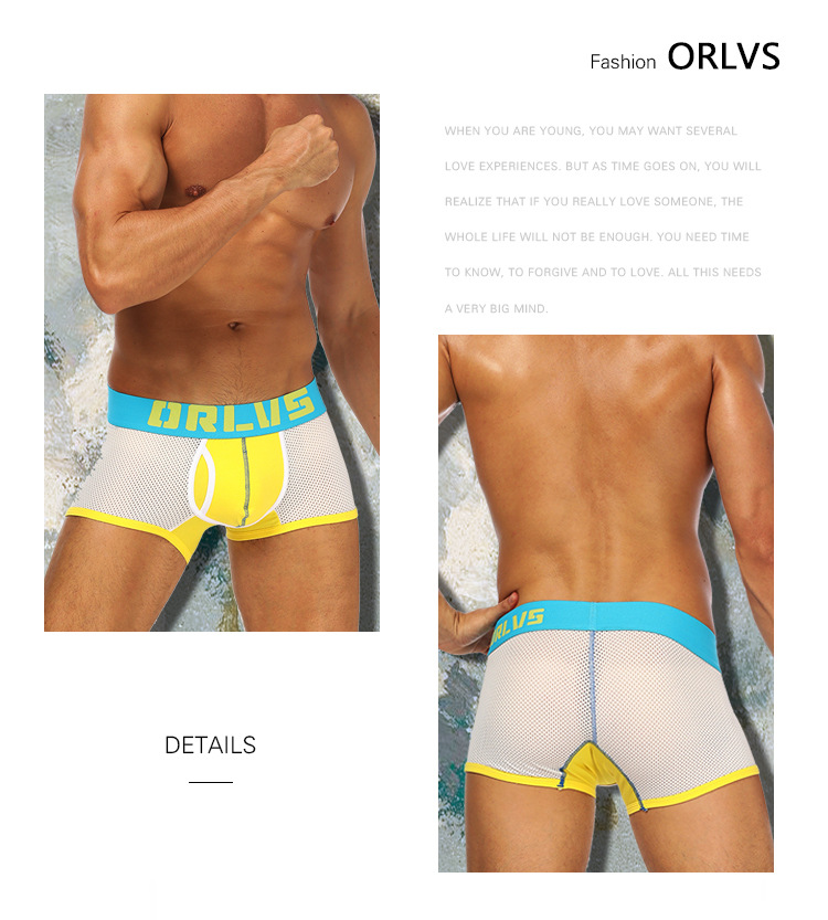 ORLVS foreign trade source cotton plalic mesh men's underwear sexy breathable four-corner pants men's OR156 11 undefined