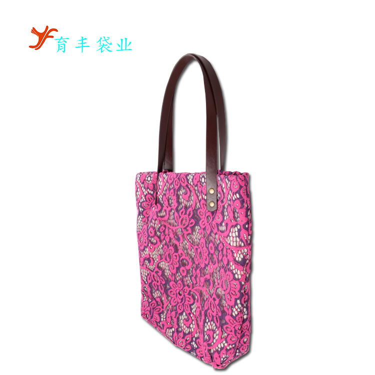 广州厂家批发时尚购物袋 再生棉帆布手提购物包 蕾丝购物袋