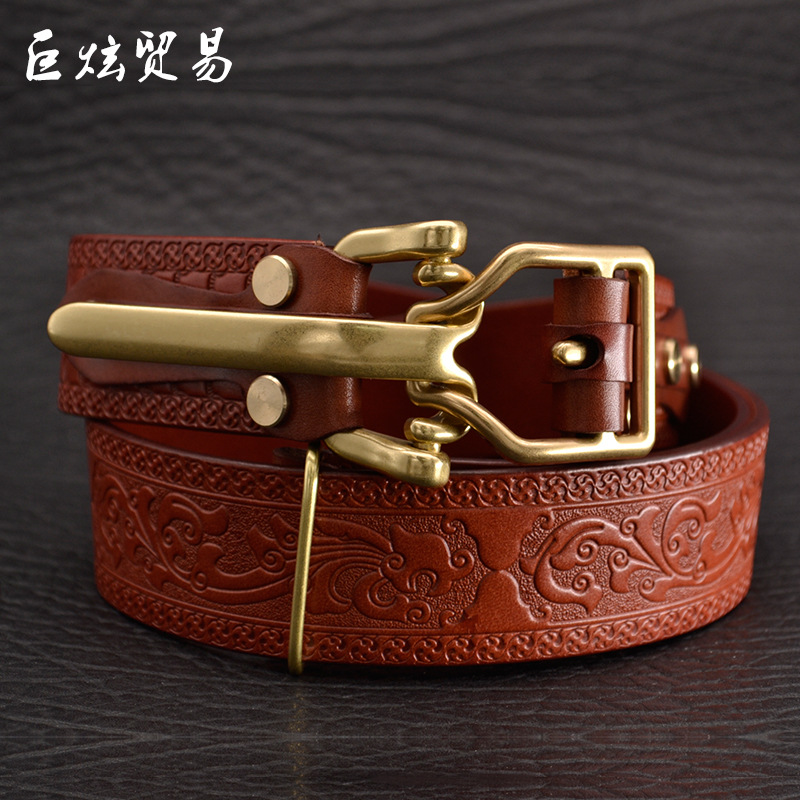 Young youth cavalry belt men's brown emb...