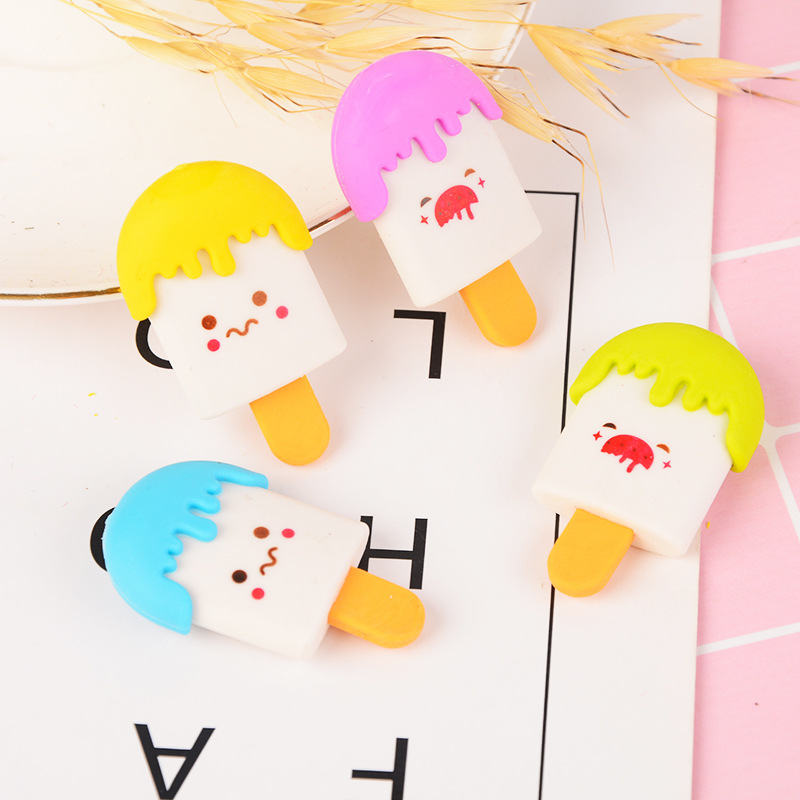 Creativo de dibujos animados montado cara sonriente borrador posicle forma de helado Borrador de plástico personalizado borrador para estudiantes