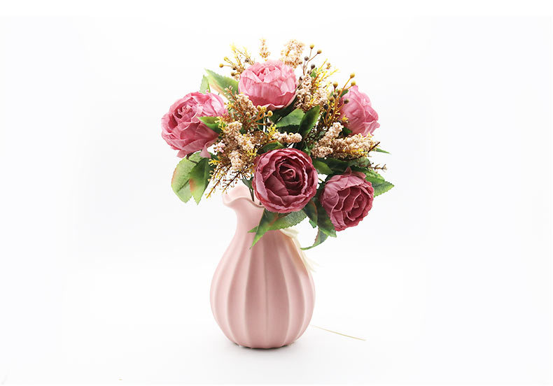 European-style artificial flowers in five colors, high-end artificial flowers, for living room home decoration, wedding, core wrapping, peonies, roses, silk flowers detail image 8