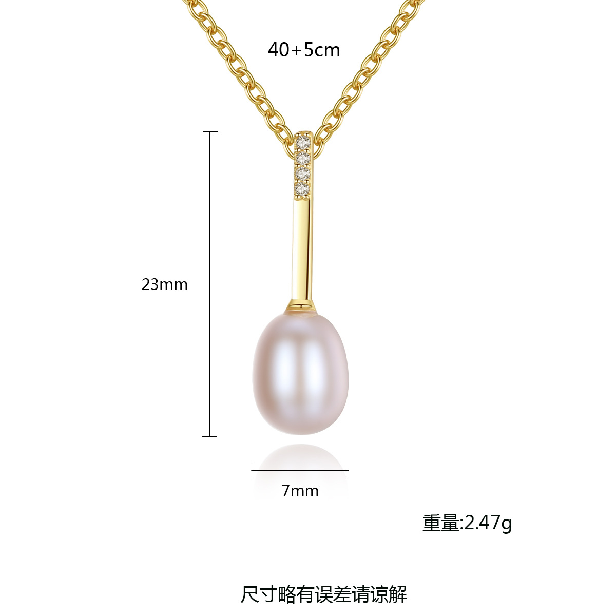 Collana in argento sterling S925 da donna con ciondolo in zircone 3A con micro perle d'acqua dolce da 7-8 mm_voghion.com