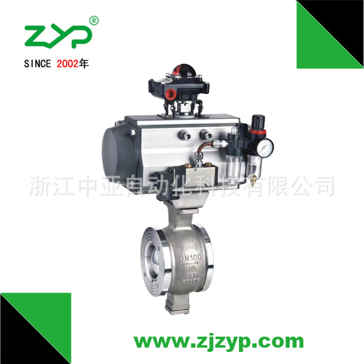 【厂家直销】批发供应气动304不锈钢硬密封对夹法兰式V型球阀