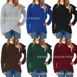 速卖通wish热销爆款2025秋冬新款欧美 宽松连帽不规则口袋卫衣 女