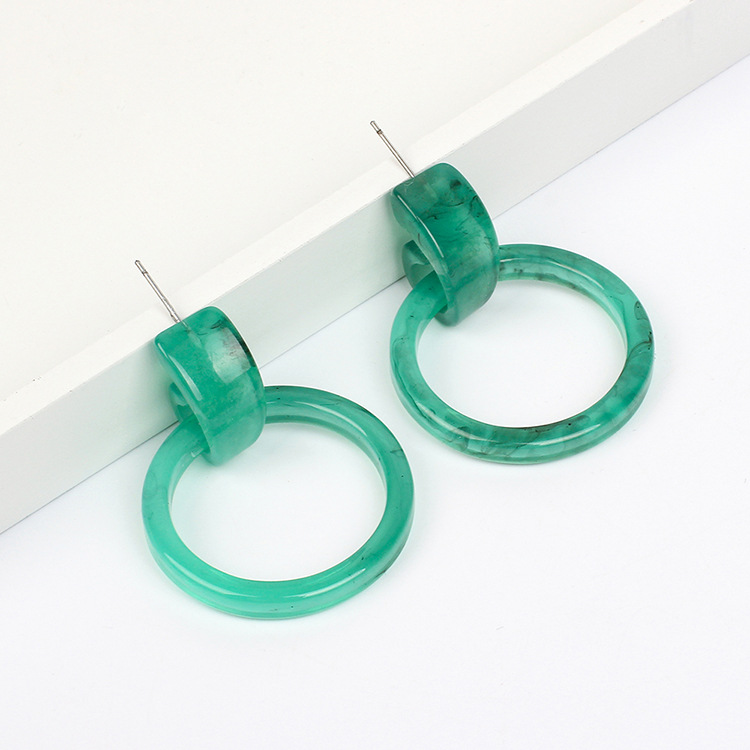 New Round Geometric Acrylic Acetate Green Resin Fashion Earrings display picture 3