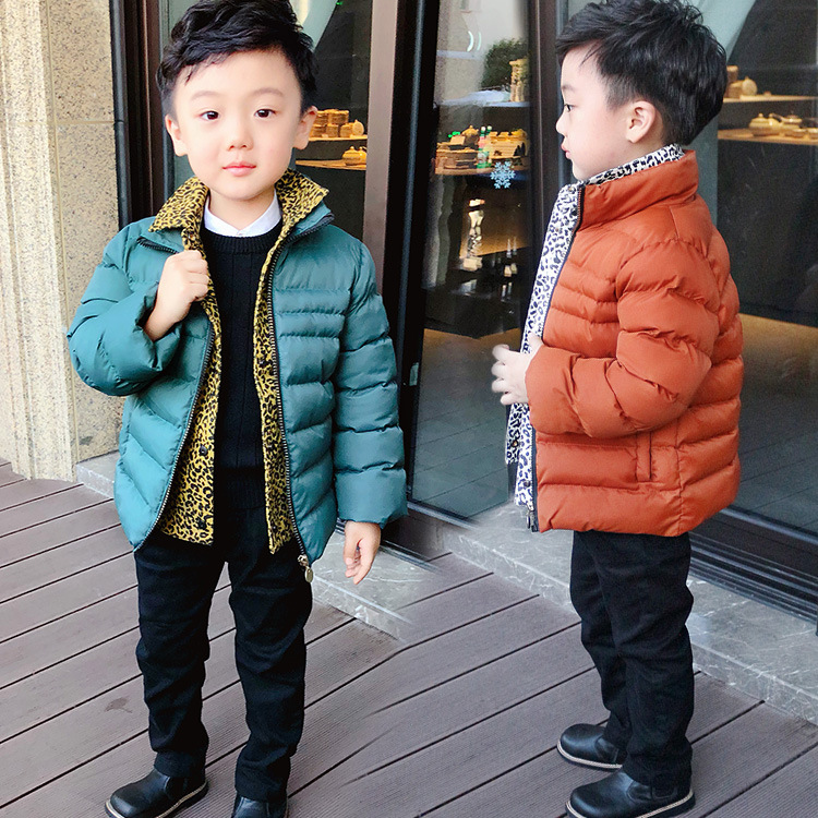 2018 Korean Edition cotton-padded clothes Lapel Leopard Mosaic cotton-padded jacket coat children thickening keep warm Down cotton Cotton Large