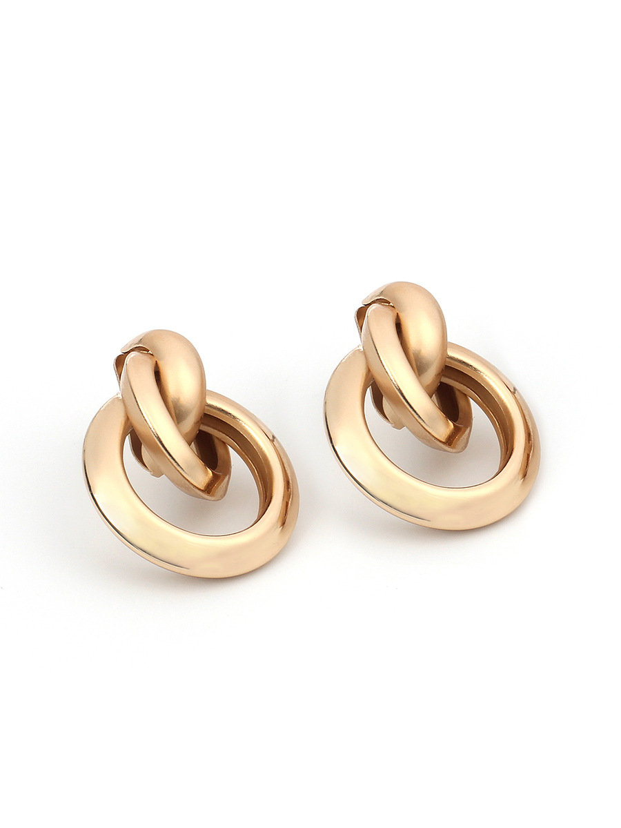 10g Weight No Inlaid Inlay Material Earrings Classification Birthday, Festival Occasion Women'S Gender Fashion Style Gold, Silver, Black Color Korean Metal Ring Interlaced Earrings 8